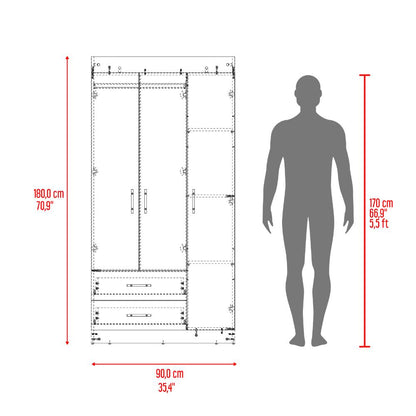 Closet Houston, Positano y Wengue, Con Tres Puertas Batientes y Dos Cajones Con Amplio Espacio De Almacenamiento
