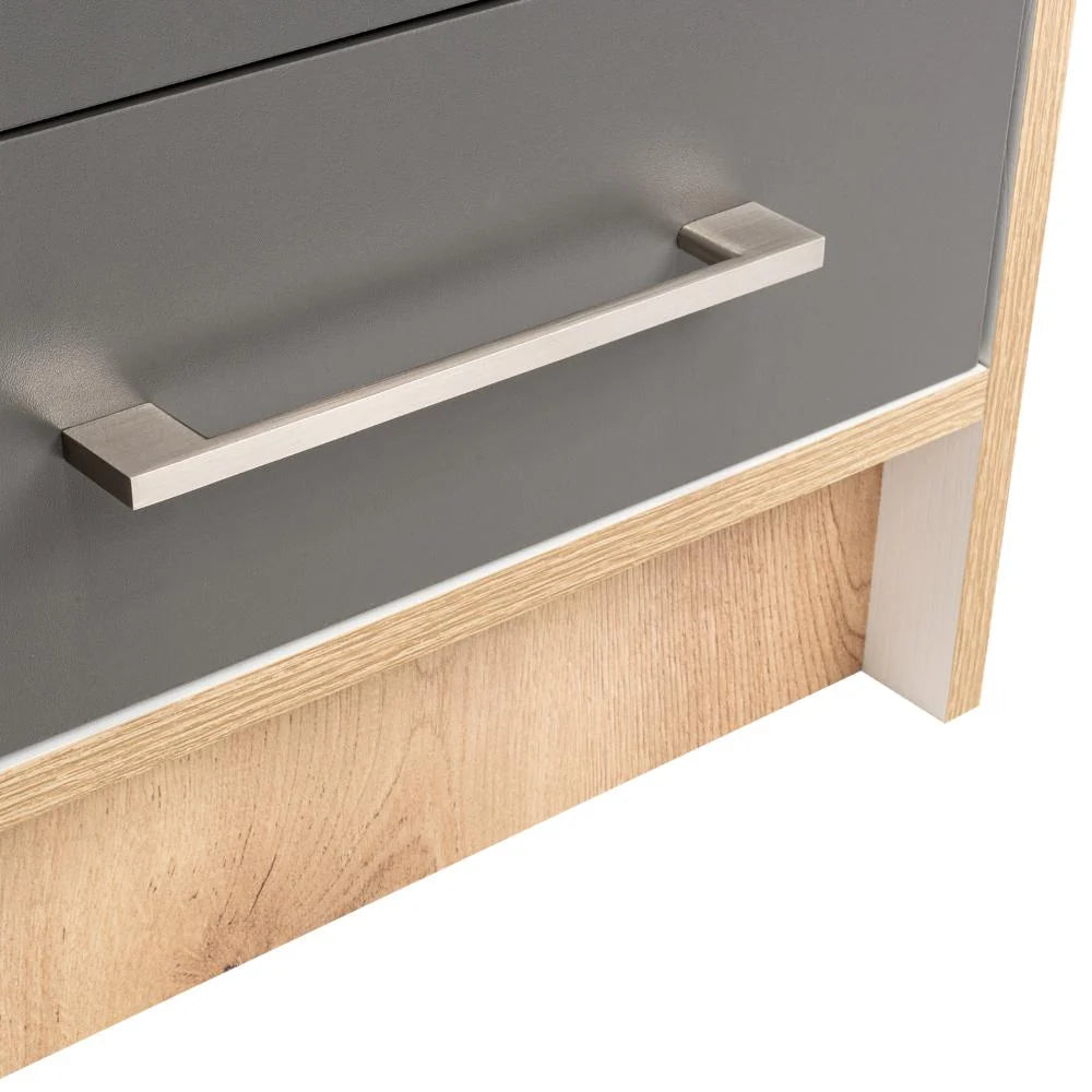 Mesa de Noche Douglas, Beige y Plata Oscuro, con un Entrepaño Superior y Dos Cajones Organizadores
