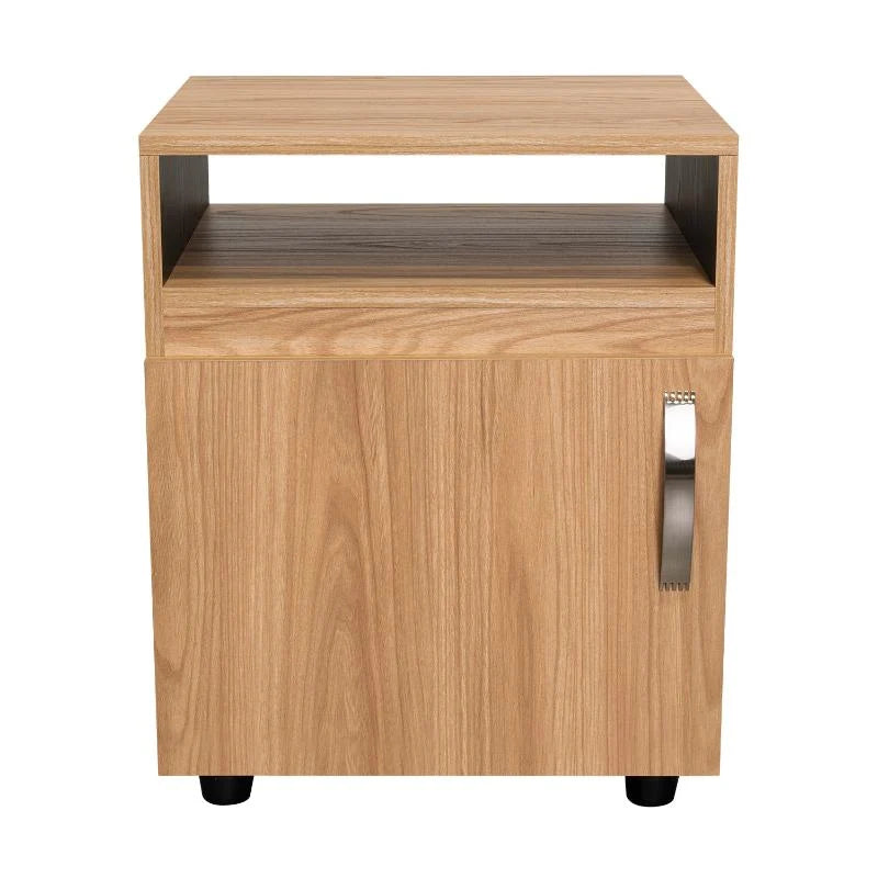 Mesa de Noche Barin, Fresno Europeo y Wengue, con una Puerta Abatible