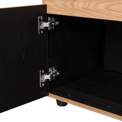 Mesa de Noche Barin, Fresno Europeo y Wengue, con una Puerta Abatible