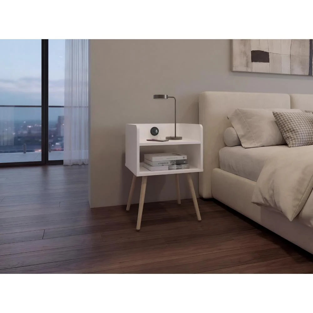 Mesa de Noche Didi USB, Blanco, con Espacio para Almacenar Objetos Pequeños