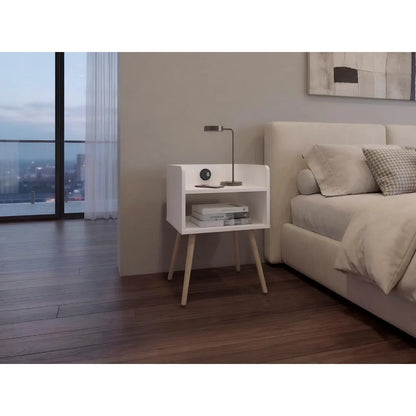 Mesa de Noche Didi USB, Blanco, con Espacio para Almacenar Objetos Pequeños