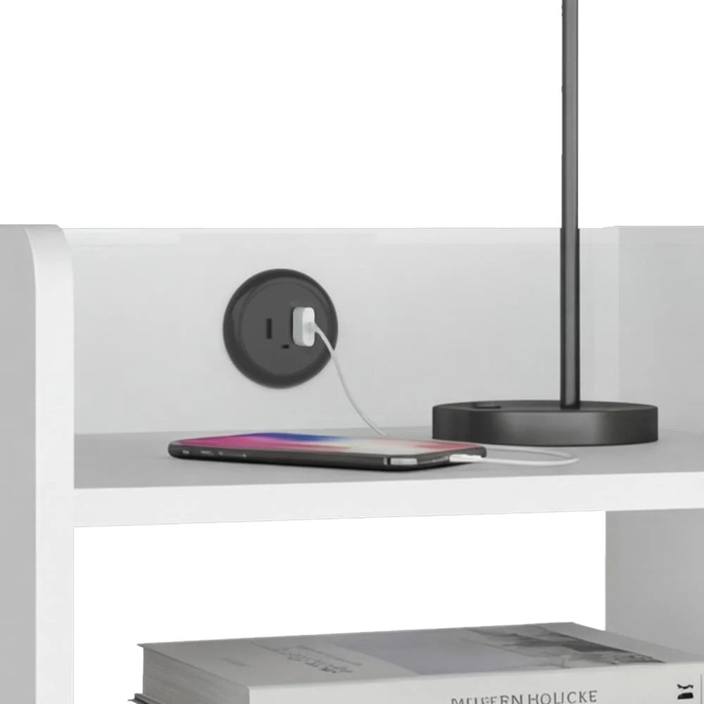 Mesa de Noche Didi USB, Blanco, con Espacio para Almacenar Objetos Pequeños