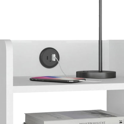 Mesa de Noche Didi USB, Blanco, con Espacio para Almacenar Objetos Pequeños