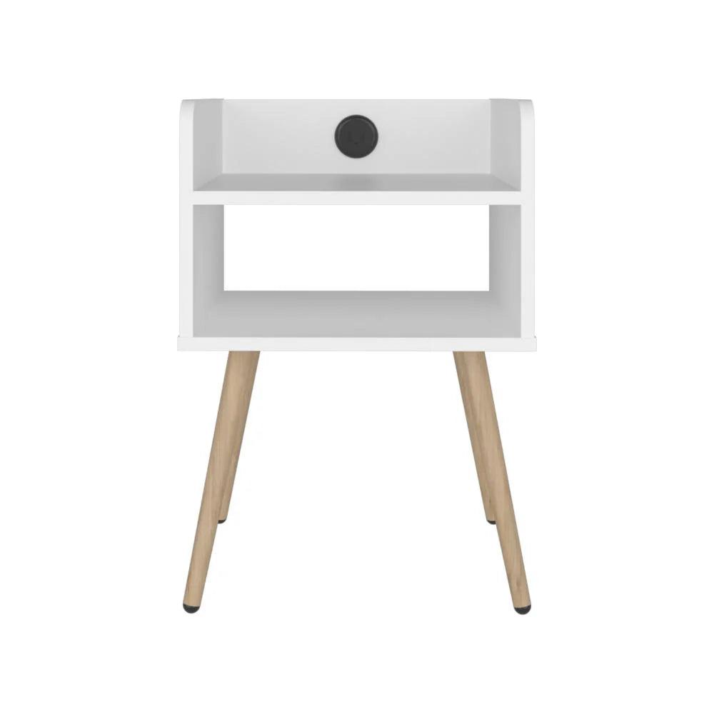 Mesa de Noche Didi USB, Blanco, con Espacio para Almacenar Objetos Pequeños