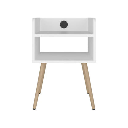 Mesa de Noche Didi USB, Blanco, con Espacio para Almacenar Objetos Pequeños