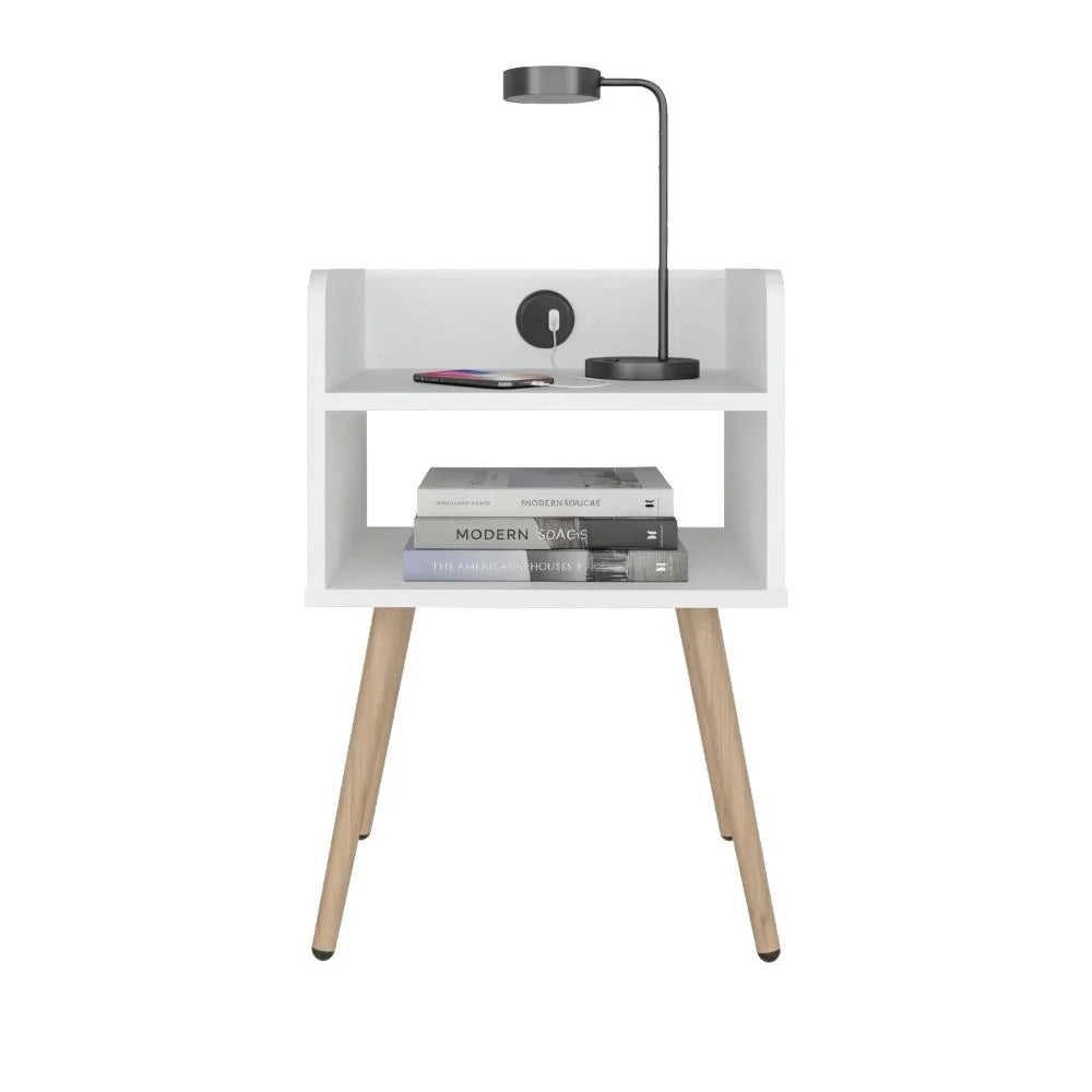 Mesa de Noche Didi USB, Blanco, con Espacio para Almacenar Objetos Pequeños