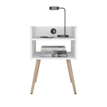 Mesa de Noche Didi USB, Blanco, con Espacio para Almacenar Objetos Pequeños