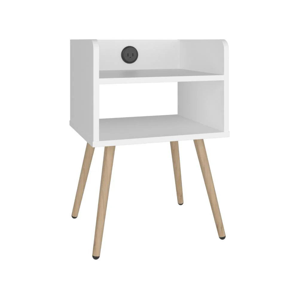 Mesa de Noche Didi USB, Blanco, con Espacio para Almacenar Objetos Pequeños