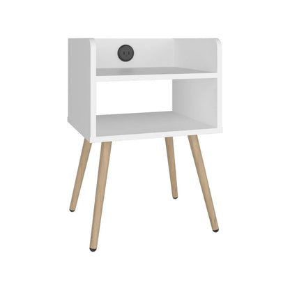 Mesa de Noche Didi USB, Blanco, con Espacio para Almacenar Objetos Pequeños