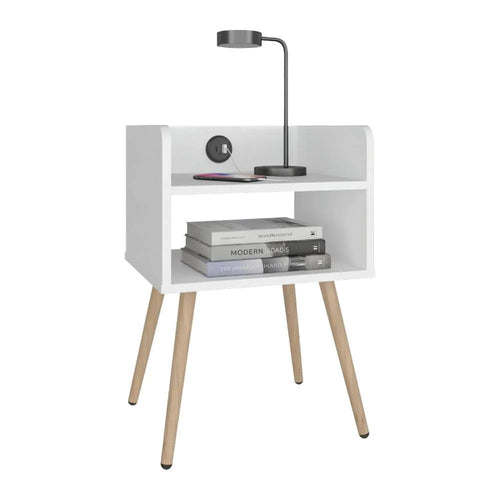 Mesa de Noche Didi USB, Blanco, con Espacio para Almacenar Objetos Pequeños