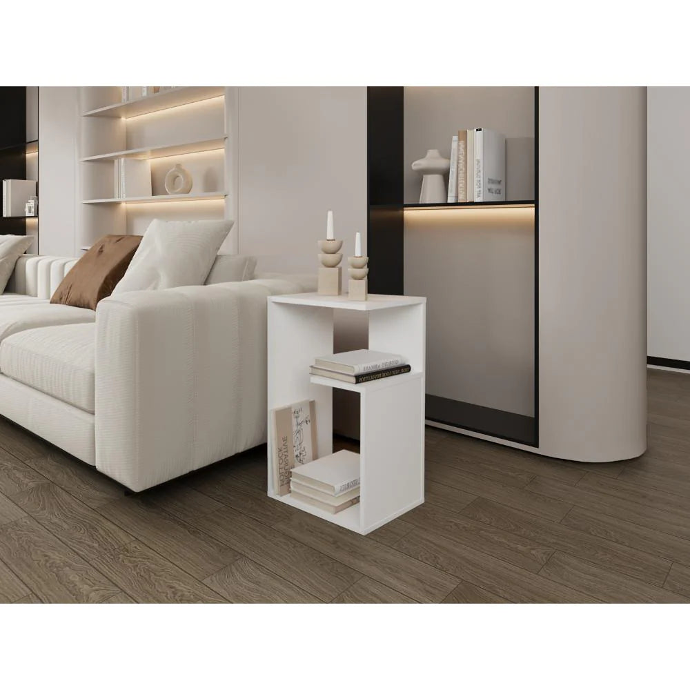 Mesa Auxiliar Evert, Kronos Blanco, con diseño moderno y espacio para ubicar objetos ZF