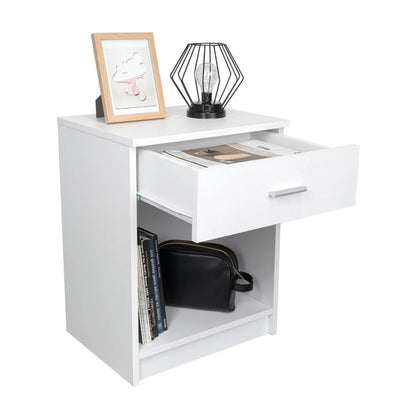 Mesa de Noche Bonaire, Blanco Vainilla, con un Cajón Multiuso