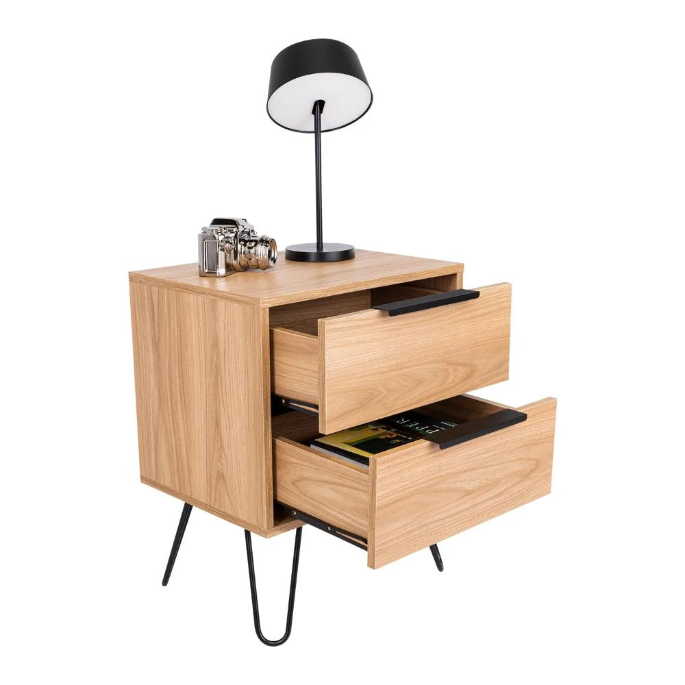 Mesa de Noche Ali, Fresno Europeo y Wengue, con Dos Cajoneras ZF