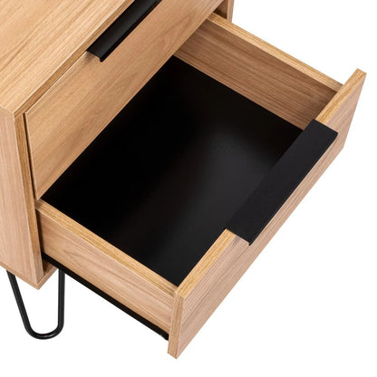 Mesa de Noche Ali, Fresno Europeo y Wengue, con Dos Cajoneras ZF