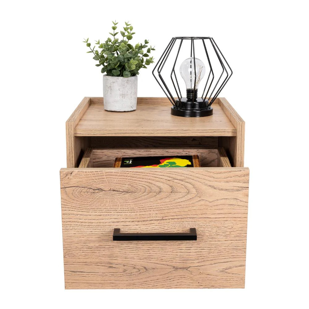 Mesa de Noche Flotante Boa, Macadamia, con Espacio para Colocar Objetos Decorativos ZF