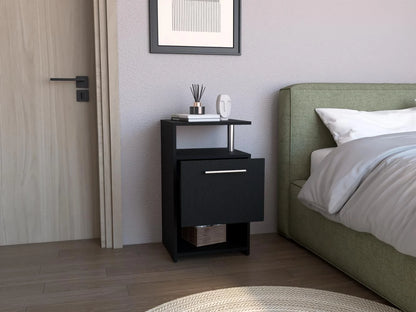 Mesa de Noche Alta Jena, Wengue, con Cajón para Guardar Objetos