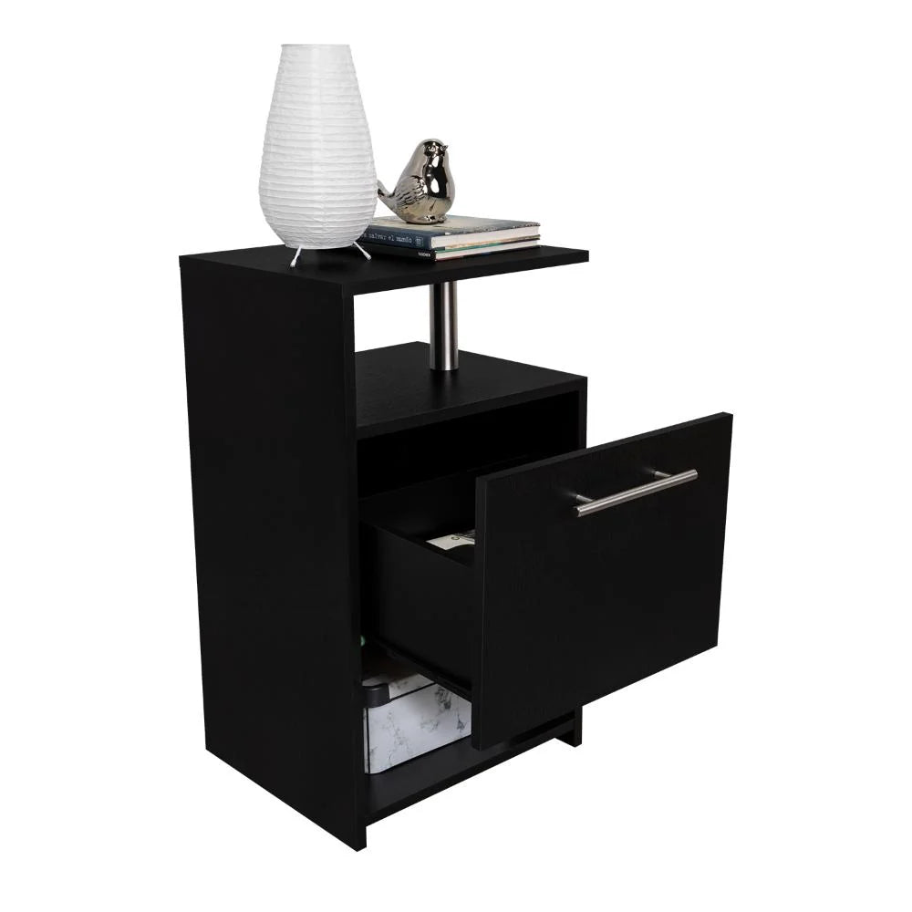 Mesa de Noche Alta Jena, Wengue, con Cajón para Guardar Objetos