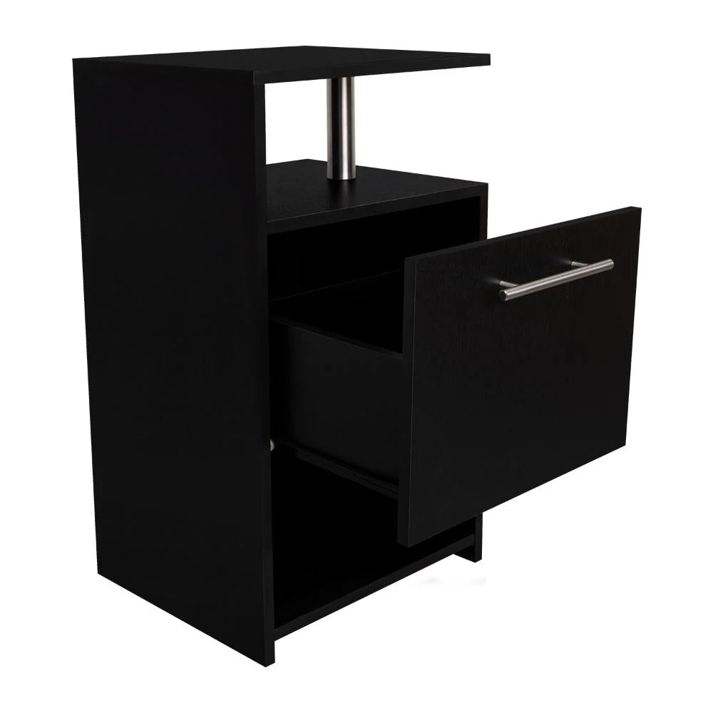 Mesa de Noche Alta Jena, Wengue, con Cajón para Guardar Objetos