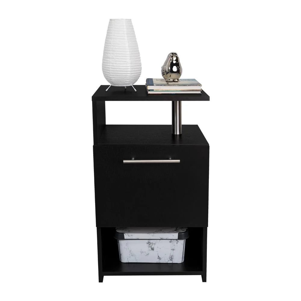 Mesa de Noche Alta Jena, Wengue, con Cajón para Guardar Objetos