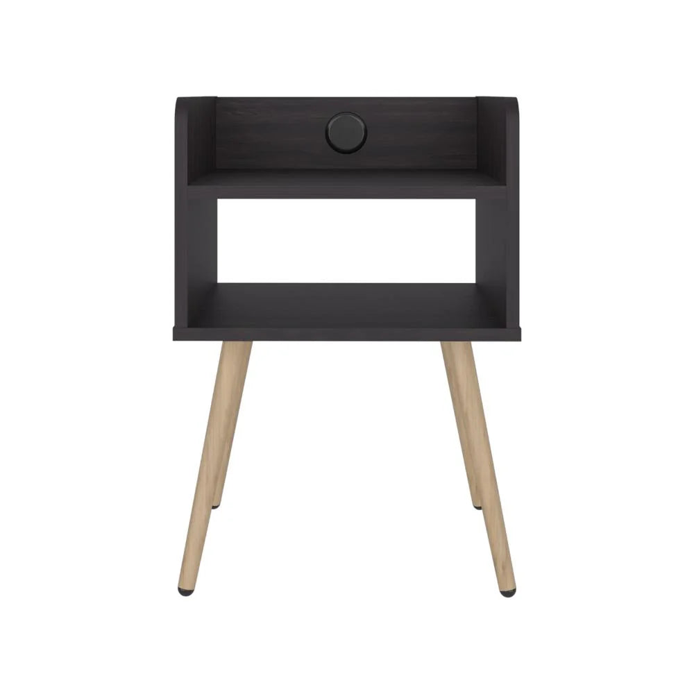 Mesa de Noche Didi USB, Kronos Wengue, con Espacio para Almacenar Objetos Pequeños ZF
