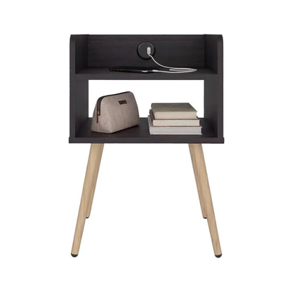 Mesa de Noche Didi USB, Kronos Wengue, con Espacio para Almacenar Objetos Pequeños ZF