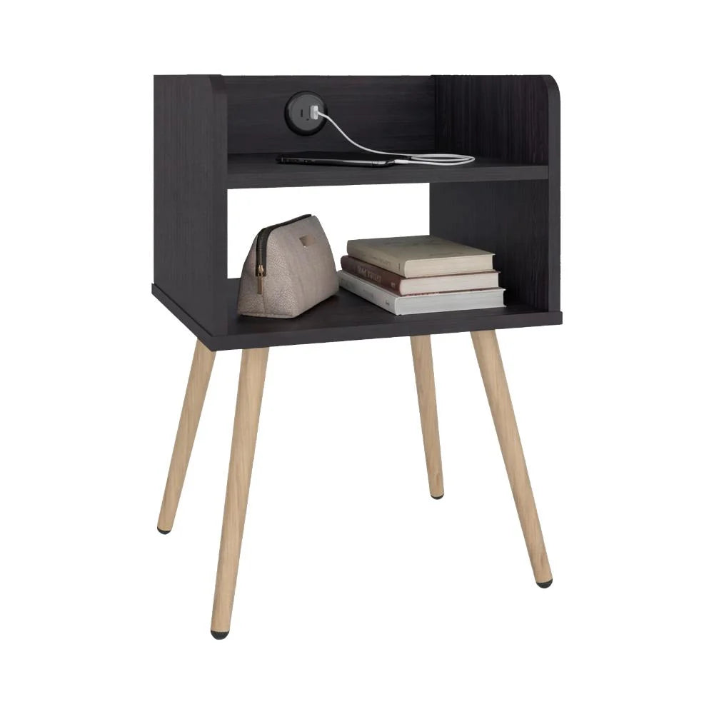 Mesa de Noche Didi USB, Kronos Wengue, con Espacio para Almacenar Objetos Pequeños ZF