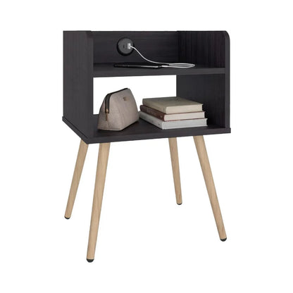 Mesa de Noche Didi USB, Kronos Wengue, con Espacio para Almacenar Objetos Pequeños ZF