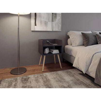 Mesa de Noche Didi USB, Kronos Wengue, con Espacio para Almacenar Objetos Pequeños ZF