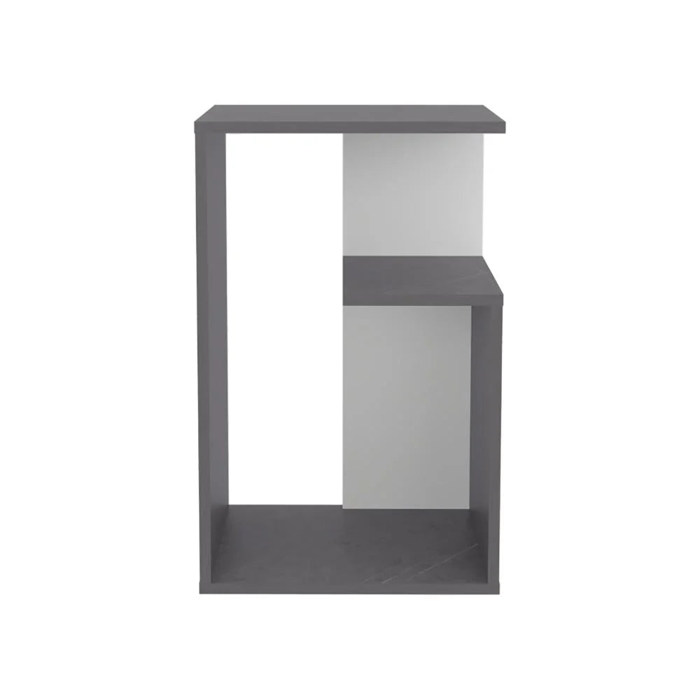 Mesa Auxiliar Evert, Piedra y Blanco Duqueza, con Diseño Moderno y Espacio para Ubicar Objetos ZF
