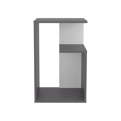 Mesa Auxiliar Evert, Piedra y Blanco Duqueza, con Diseño Moderno y Espacio para Ubicar Objetos ZF