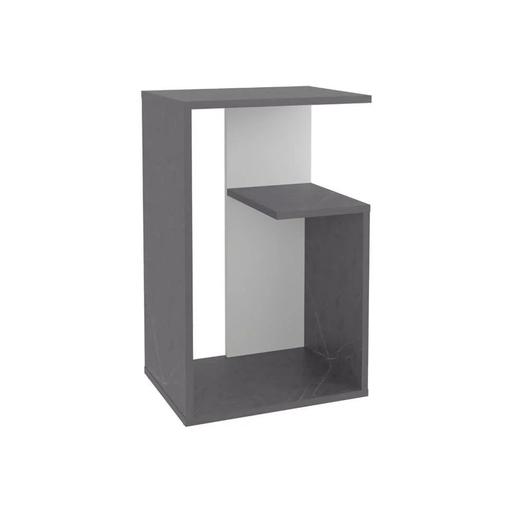 Mesa Auxiliar Evert, Piedra y Blanco Duqueza, con Diseño Moderno y Espacio para Ubicar Objetos ZF