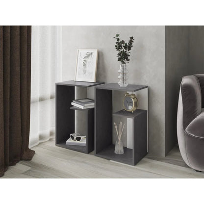 Mesa Auxiliar Evert, Piedra y Blanco Duqueza, con Diseño Moderno y Espacio para Ubicar Objetos ZF