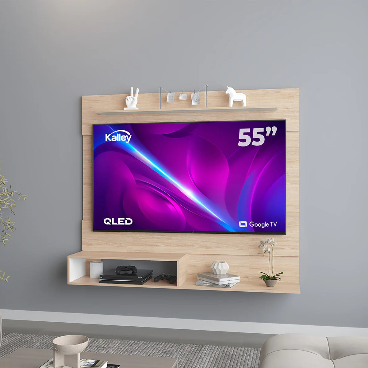 Panel de TV Beijing, Cartagena y Blanco, con Espacio para Televisor de hasta 55 Pulgadas