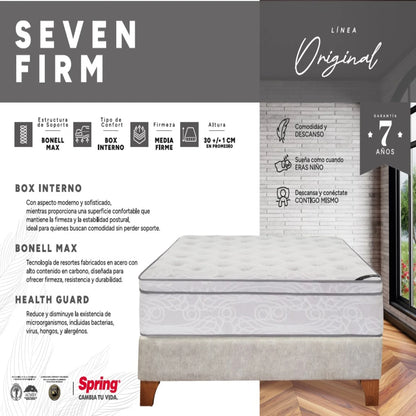 Combo Colchón Spring Seven Firm Queen 160X190 cm + Set Almohada Siliconada