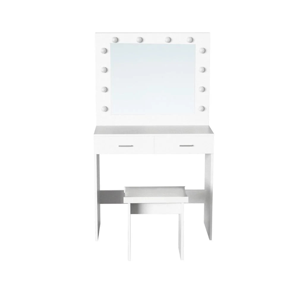 Tocador con Luces LED Bella, Blanco Mate, Incluye la Silla