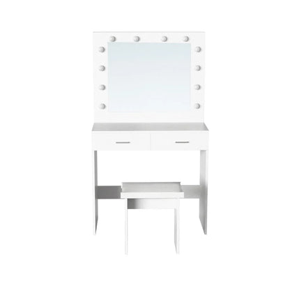 Tocador con Luces LED Bella, Blanco Mate, Incluye la Silla