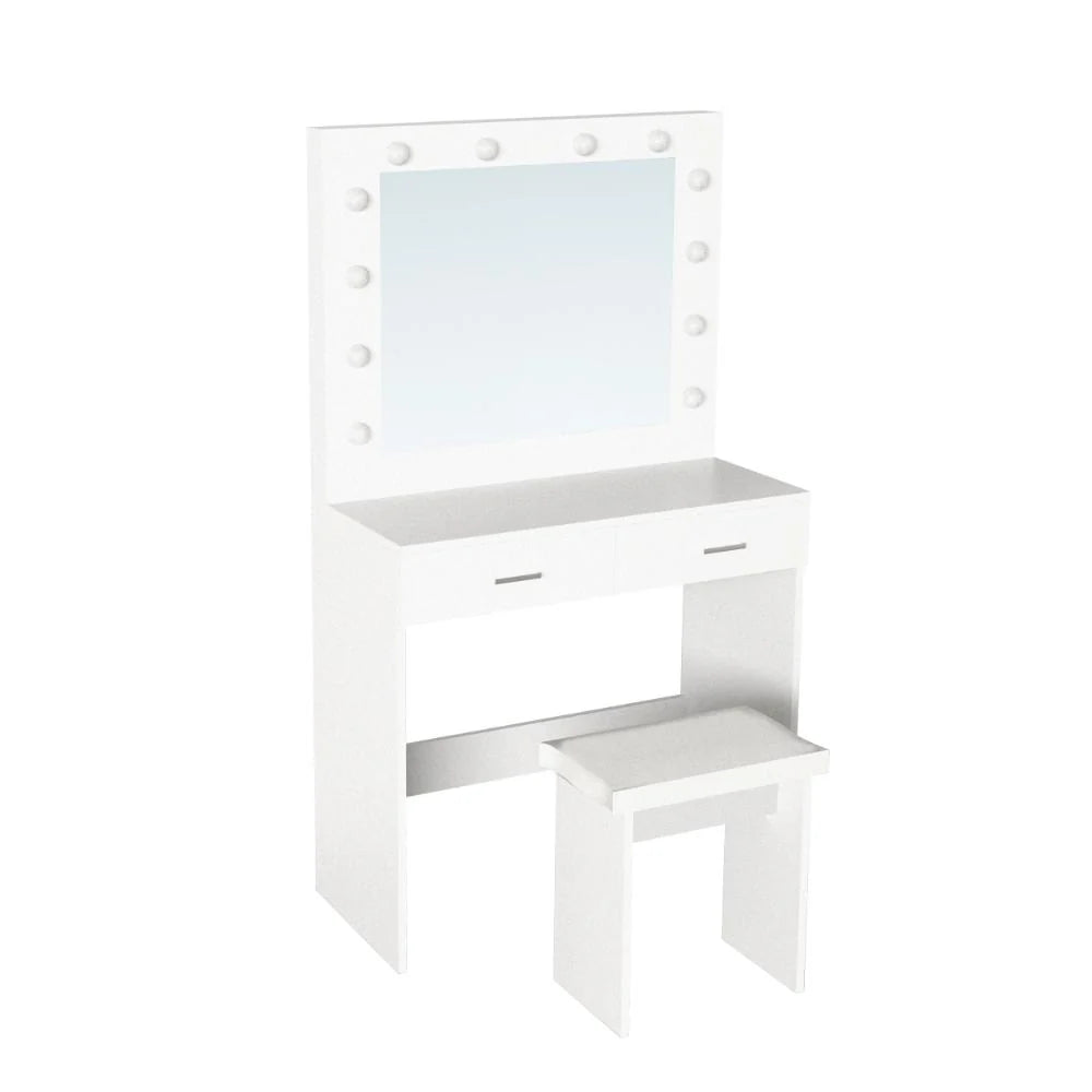Tocador con Luces LED Bella, Blanco Mate, Incluye la Silla