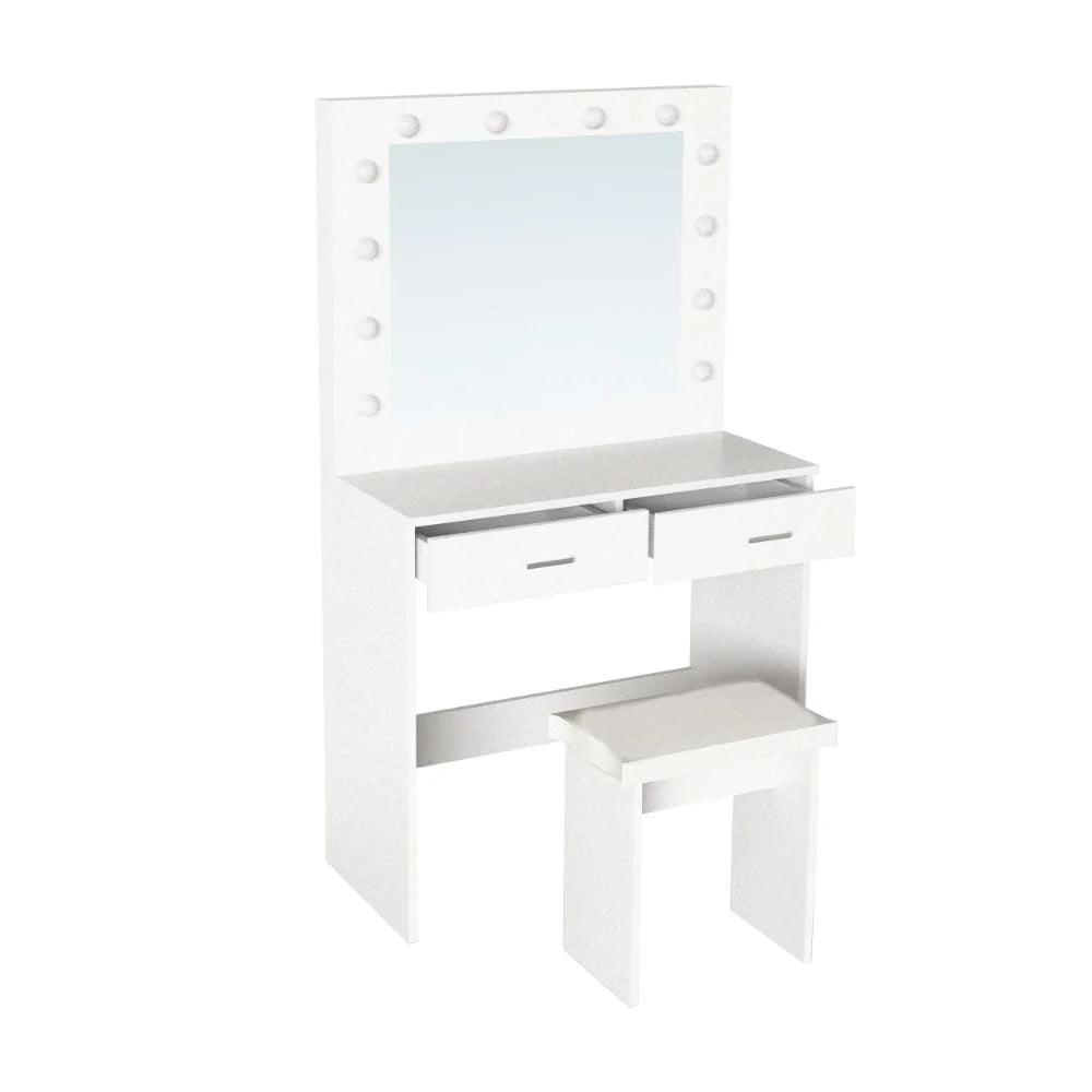 Tocador con Luces LED Bella, Blanco Mate, Incluye la Silla