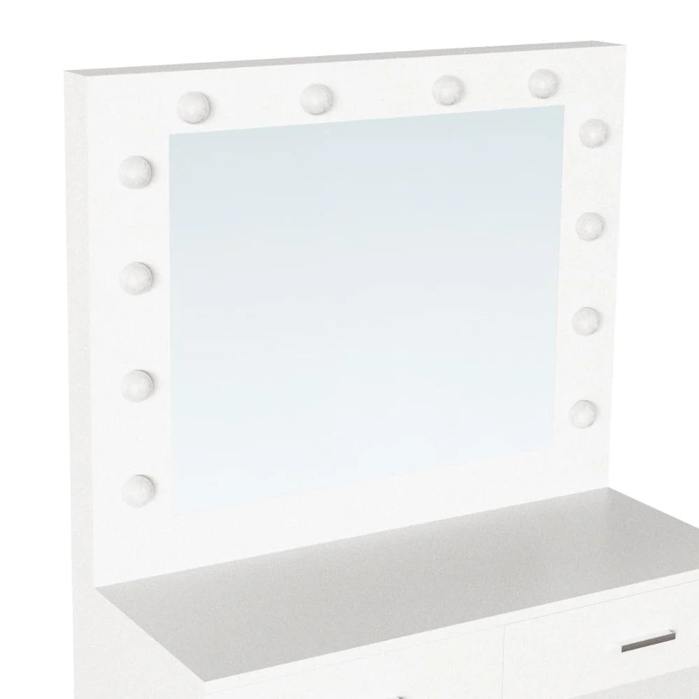Tocador con Luces LED Bella, Blanco Mate, Incluye la Silla