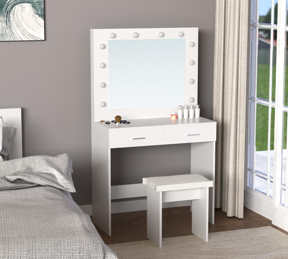 Tocador con Luces LED Bella, Blanco Mate, Incluye la Silla