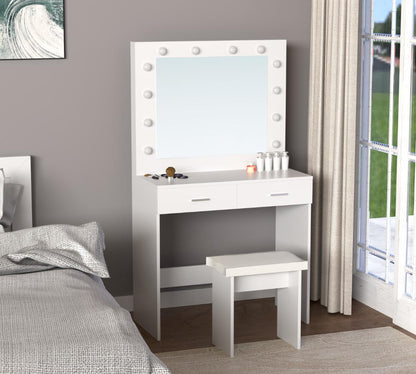 Tocador con Luces LED Bella, Blanco Mate, Incluye la Silla