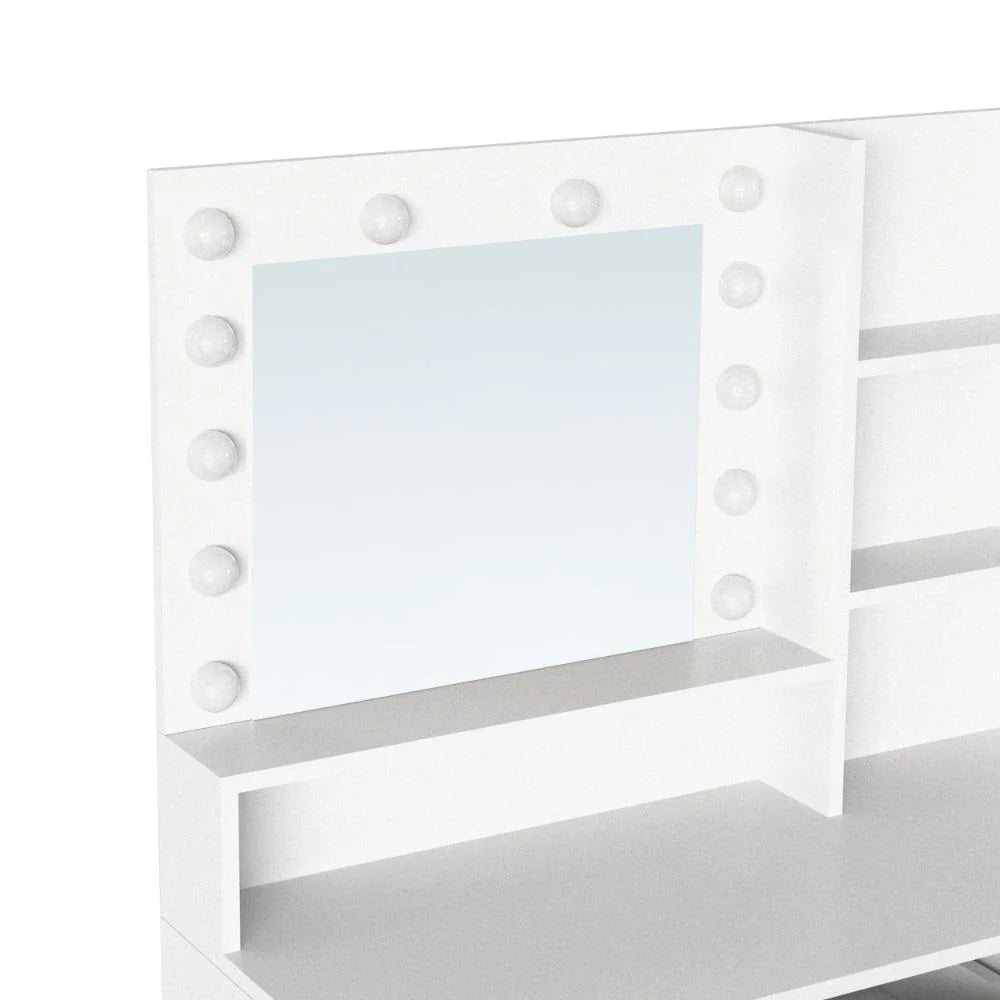 Tocador con Luces LED Aura, Blanco Mate, Incluye la Silla