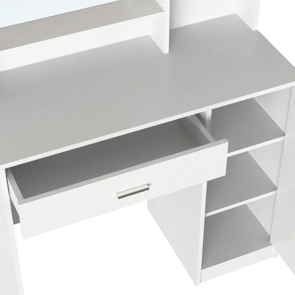 Tocador con Luces LED Aura, Blanco Mate, Incluye la Silla