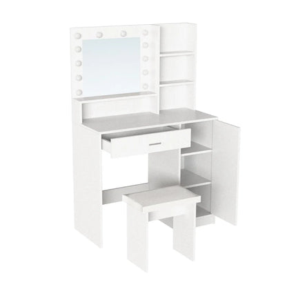 Tocador con Luces LED Aura, Blanco Mate, Incluye la Silla