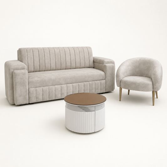 Juego de Sala Verona – Sofá, Poltrona y Mesa
