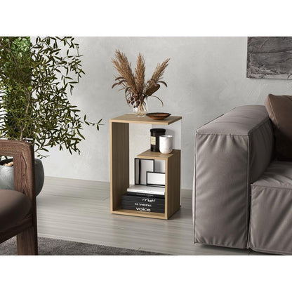 Mesa Auxiliar Evert, Fresno Europeo y Blanco, con Diseño Moderno y Espacio para Ubicar Objetos