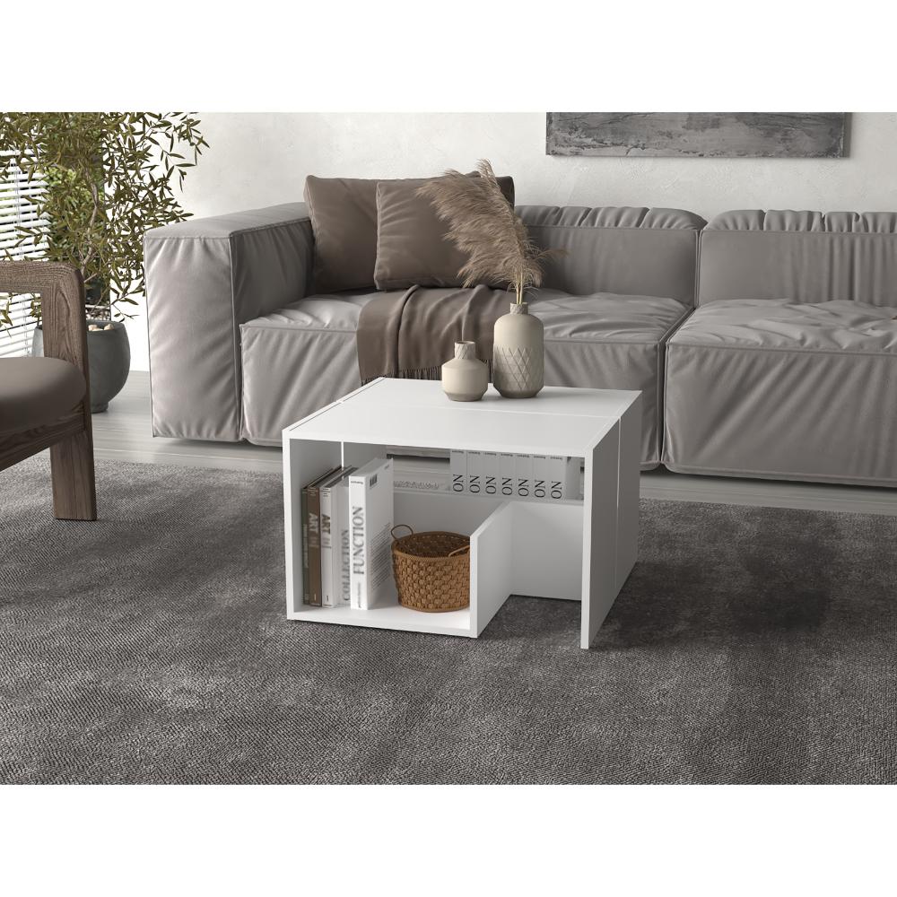 Mesa Auxiliar Evert, Blanco Duqueza con Diseño Moderno y Espacio para Ubicar Objetos